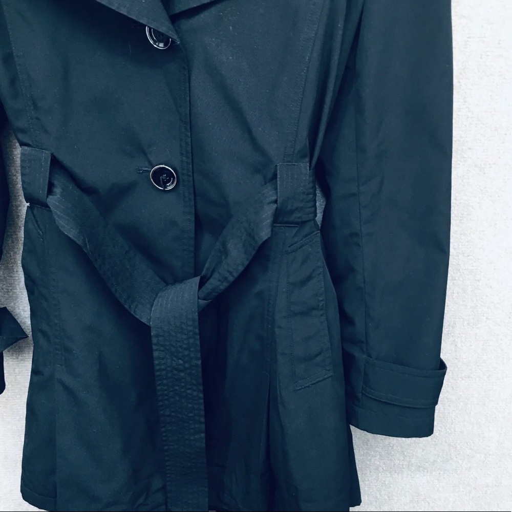 London Fog Trench Jacket Coat Womens Large Rain Coat Black Ties Large Buttons